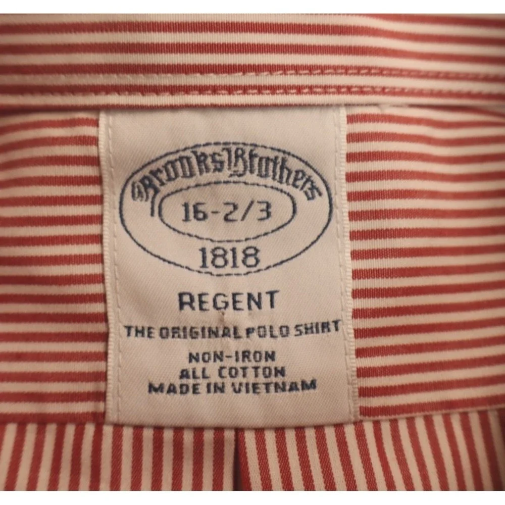 Mens Brooks‎ Brothers Dress Shirt Red White Striped Size 16-2/3 1818 Regent New